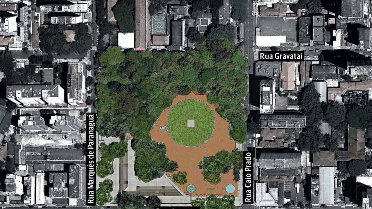 Imagem aérea exibe planta do Parque Augusta.