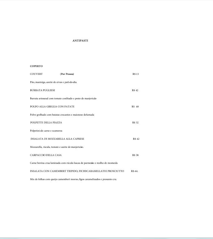 Vicoboim &ndash; Card&aacute;pio