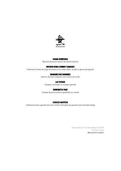 Murakami Card&aacute;pio