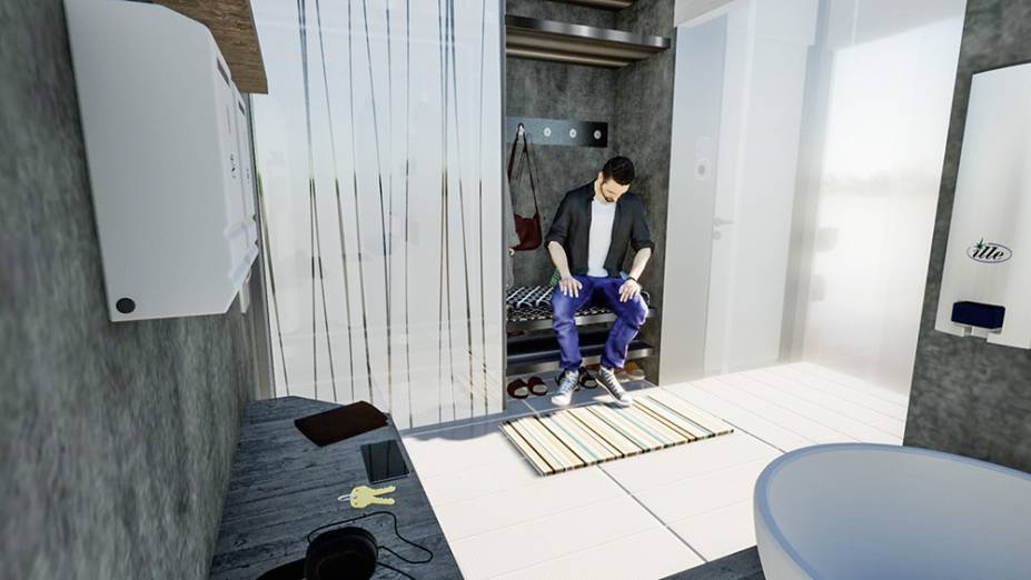 Área externa de higienização e local para descontaminação, onde deixar sapatos e objetos Área externa de higienização e local para descontaminação, onde deixar sapatos e objetos