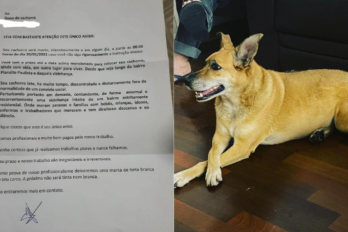 A carta endereçada à família com ameaças à cachorra Sol