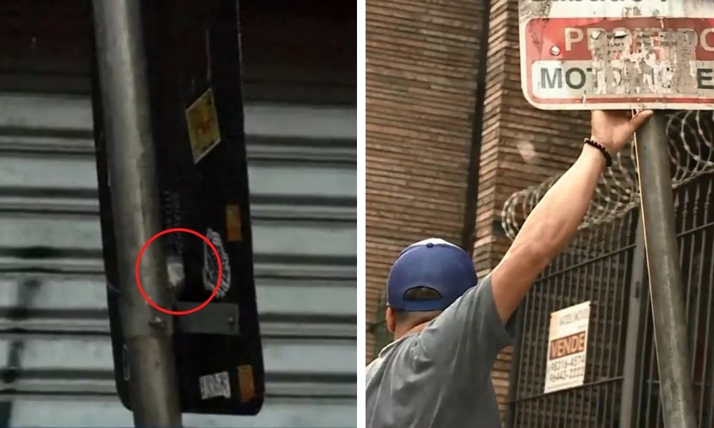 Traficantes presos escondiam drogas atrás de placa de trânsito