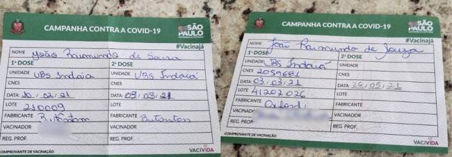 Vacinação errada Comprovantes de vacina contra a Covid-19