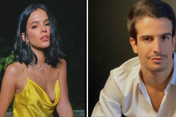 A imagem mostra a atriz Bruna Marquezine e Enzo Celulari em montagem; ambos posam para a foto com um leve sorriso