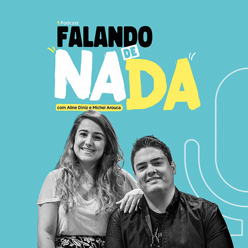 2021-05-17.jpg A imagem mostra Michel Arouca e Aline Diniz em um fundo azul escrito