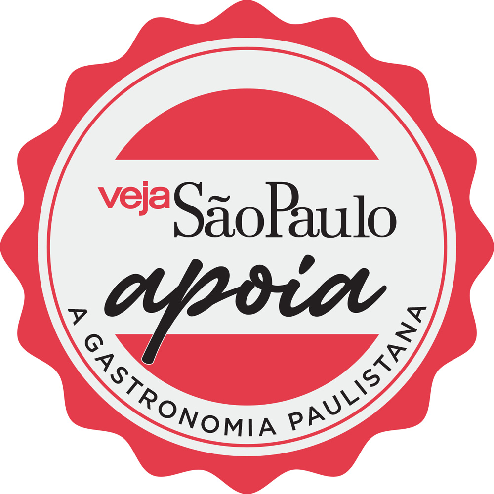 Selo – Veja São Paulo Apoia Na imagem aparece o desenho de um selo com a seguinte mensagem: Veja São Paulo apoia a gastronomia paulistana