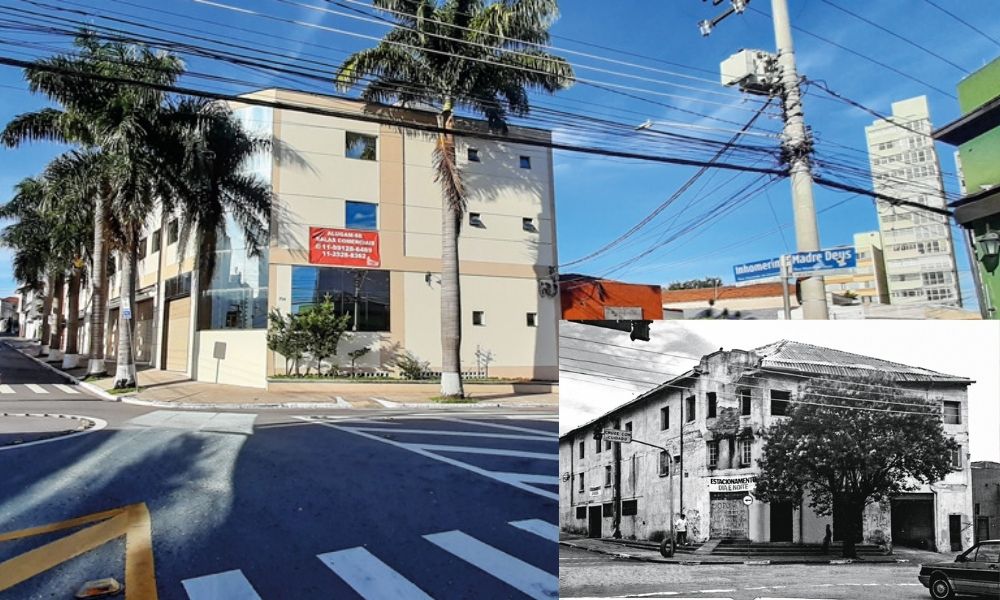 duas imagens em uma. maior, a fachada do cine aliança atualmente e no detalhe foto em preto e branco da fachada do mesmo cinema antigamente
