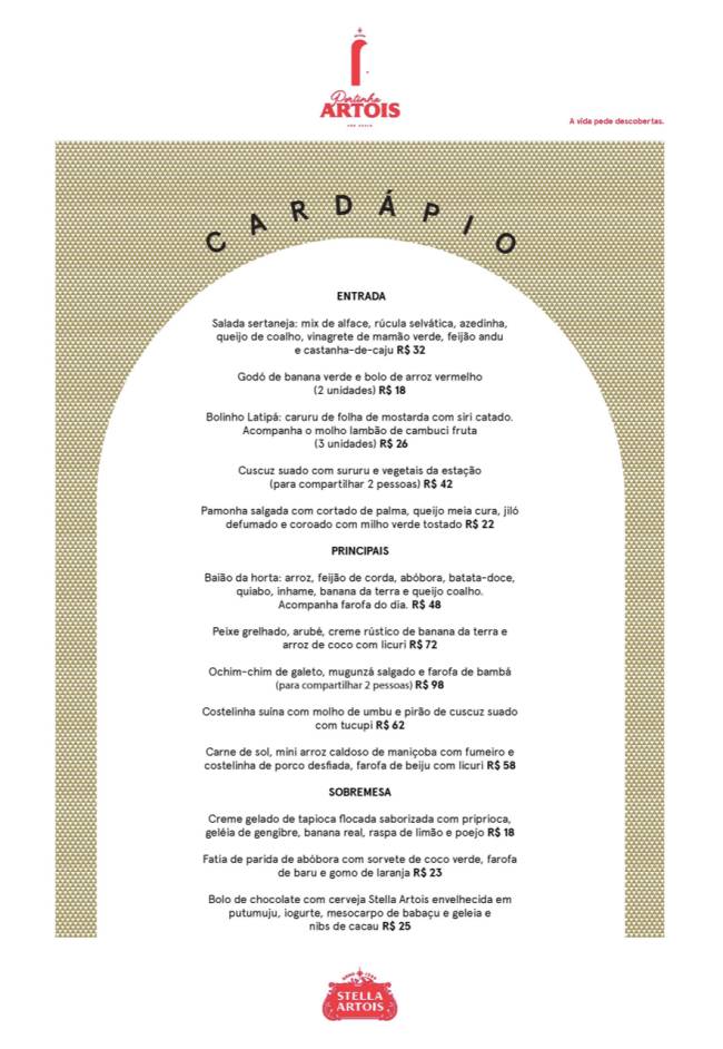 Cardápio Portinha Artois Print do cardápio Portinha Artois.