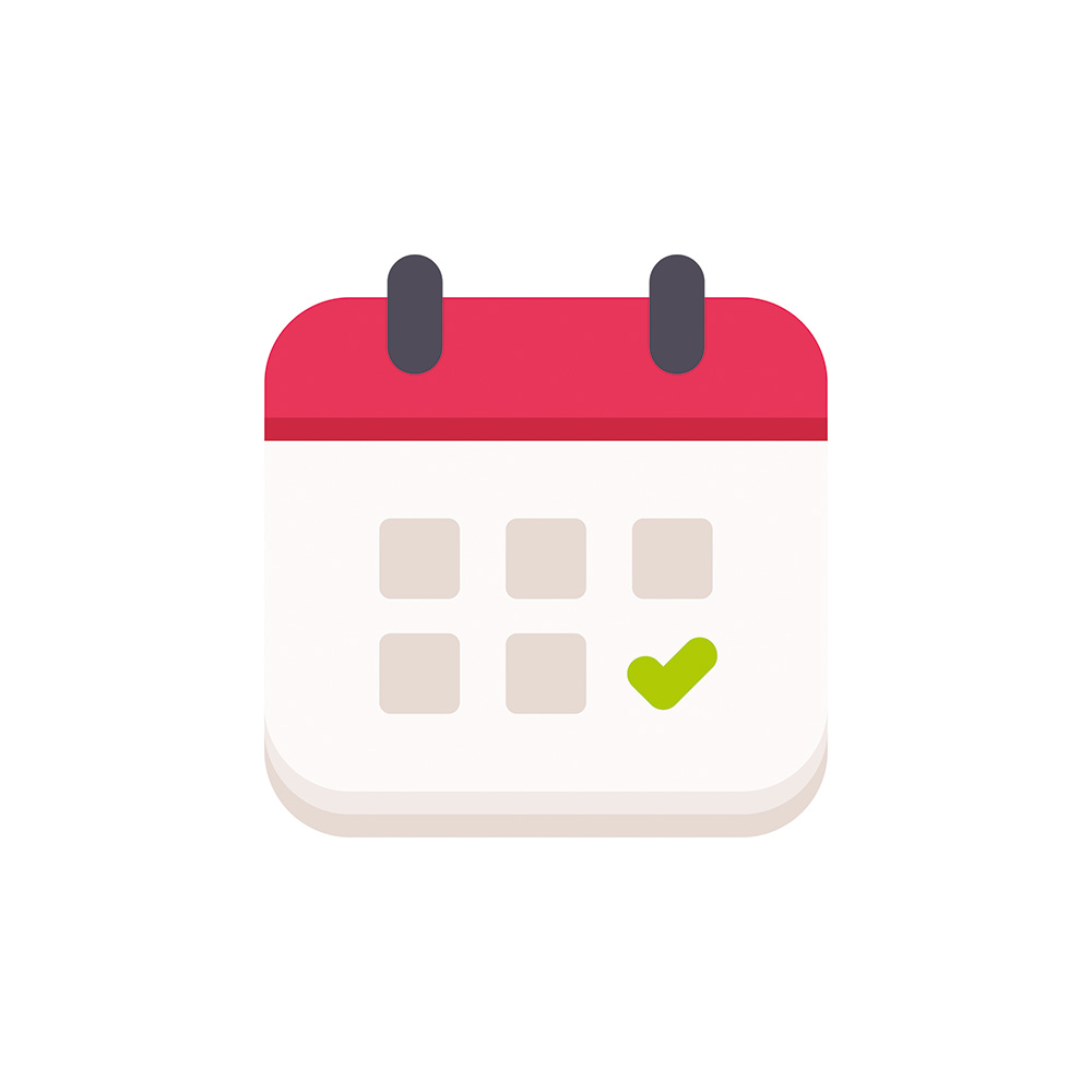 mudanca-com-seguranca-durante-pandemia-covid-calendario.jpg arte de calendário vermelho e branco com um check verde nele. o fundo é branco