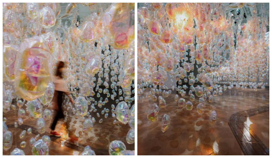 Obra de artes na Japan House com balões