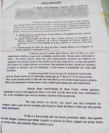 declaração-ressuscitação-pastor-huber-goias foto da carta escrita por huber
