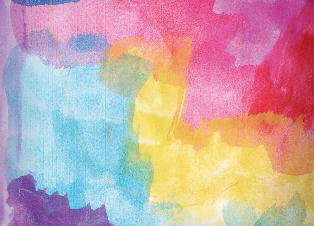 Um fundo colorido que remete à uma tela com manchas de tinta. A imagem é composta pelas cores azul, rosa, roxo, amarelo e vermelho.
