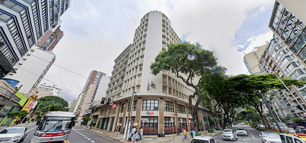 Sede OAB-SP Imagem panorâmica mostra o prédio da OAB no centro de São Paulo.