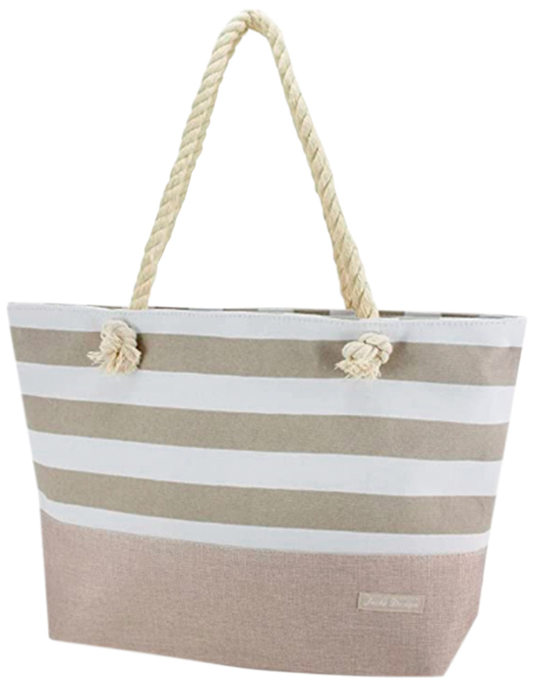 bolsa de praia.png Uma bolsa de praia Nude com listras brancas