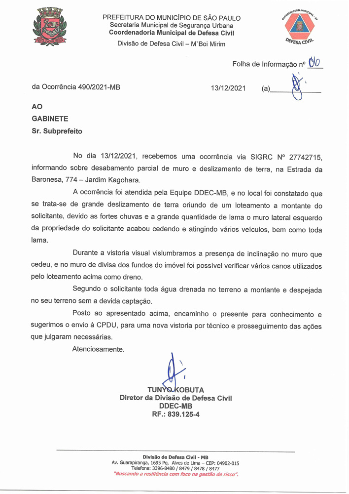 ocorrência 490.2021 – Estrada da Baronesa, 774 – Jardim Kagohara ocorrência 490.2021 – Estrada da Baronesa, 774 – Jardim Kagohara