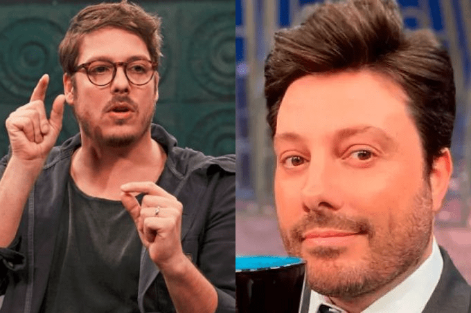 Duas imagens. À esquerda, homem loiro de óculos, falando. À direita, homem de topete e barba sorrindo.
