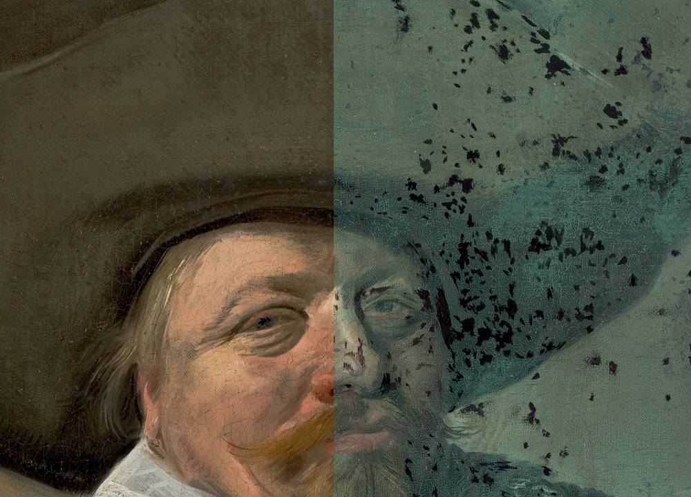 Pintura oxidada de Rembrandt mostra um homem branco, gordo e de barba loira, que usa um chapéu e vestes de oficial do século XVI