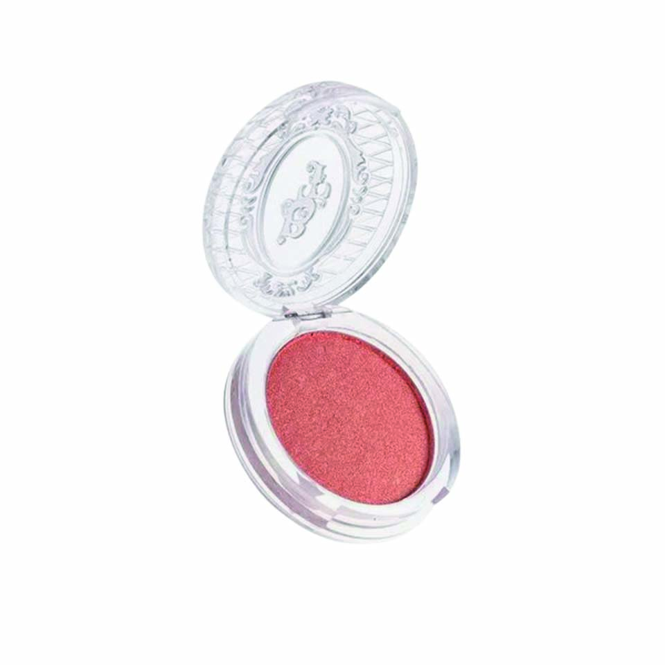 Blush rosa avermelhado em frasco transparente e redondo