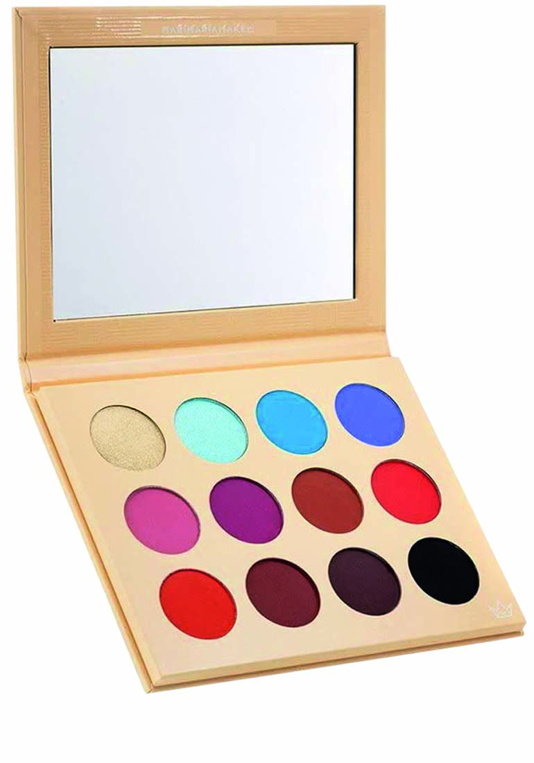 Paleta de sombras coloridas de base rosa coral com espelho