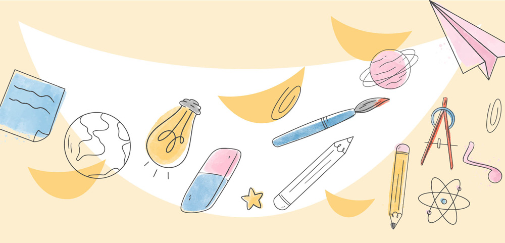 Ilustrações de ícones relacionados ao universo escolar