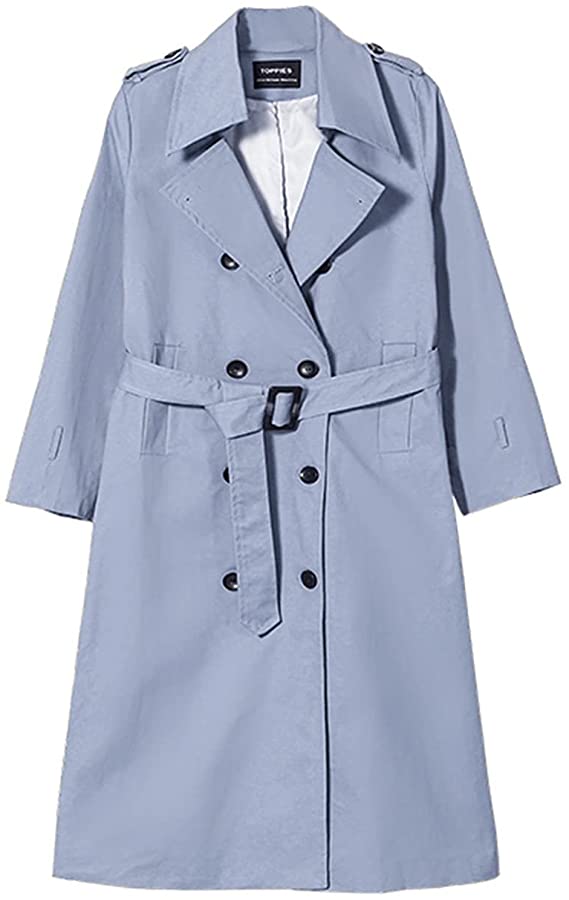 Trench coat azul claro com cinto e bot&otilde;es