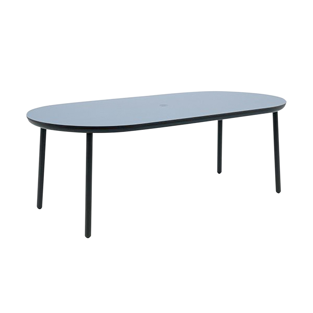 Mesa de jantar com tampo oval verde &aacute;gua