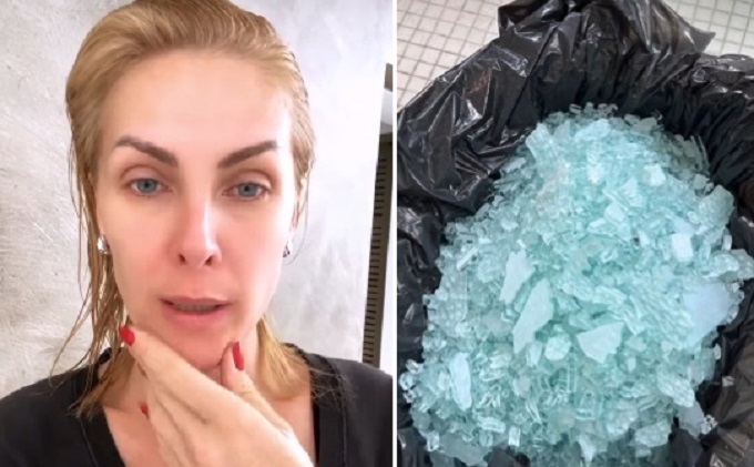 Ana Hickmann contou que seu vidro do box de seu banheiro "explodiu".
