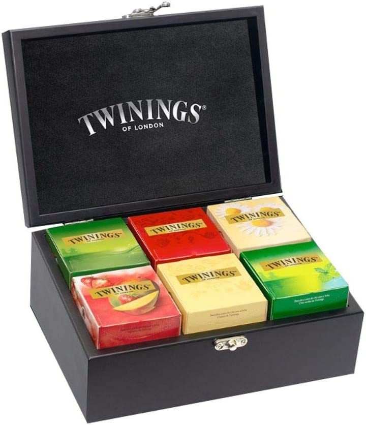 Caixa de madeira com caixas de ch&aacute; Twinings