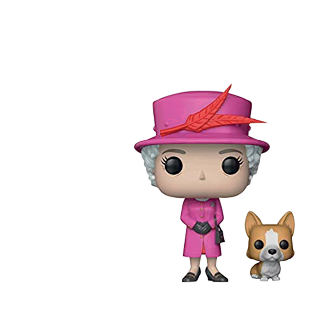 Boneco Funko Pop da Rainha Elizabeth II e um de seus cachorrinhos