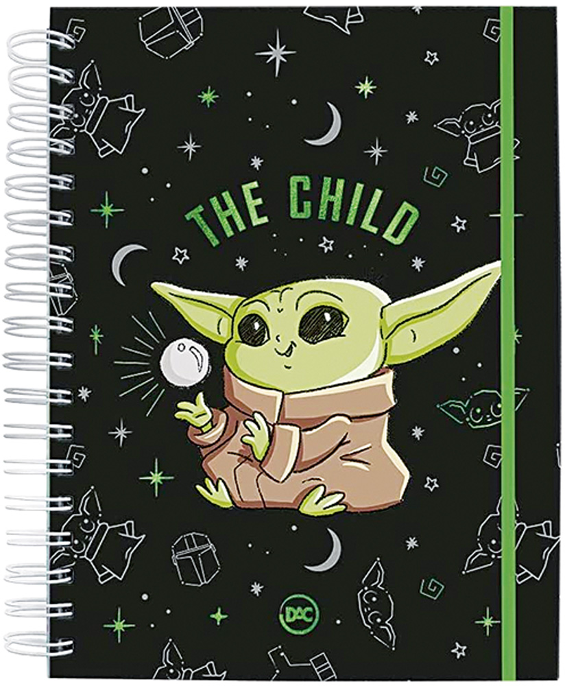 Caderno Star Wars.jpg Caderno espiral com ilustração do Baby Yoda em fundo preto