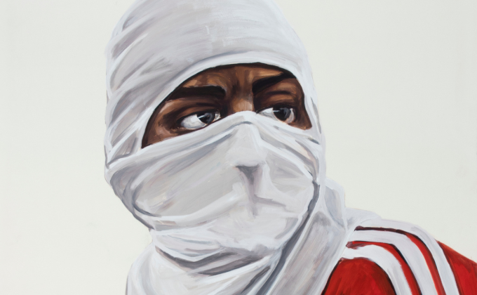 Imagem mostra pintura de homem usando balaclava branca