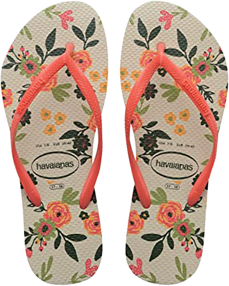chinelo.jpg Par de chinelos femininos com estampa florida (o fundo é off-white a as flores são laranja)