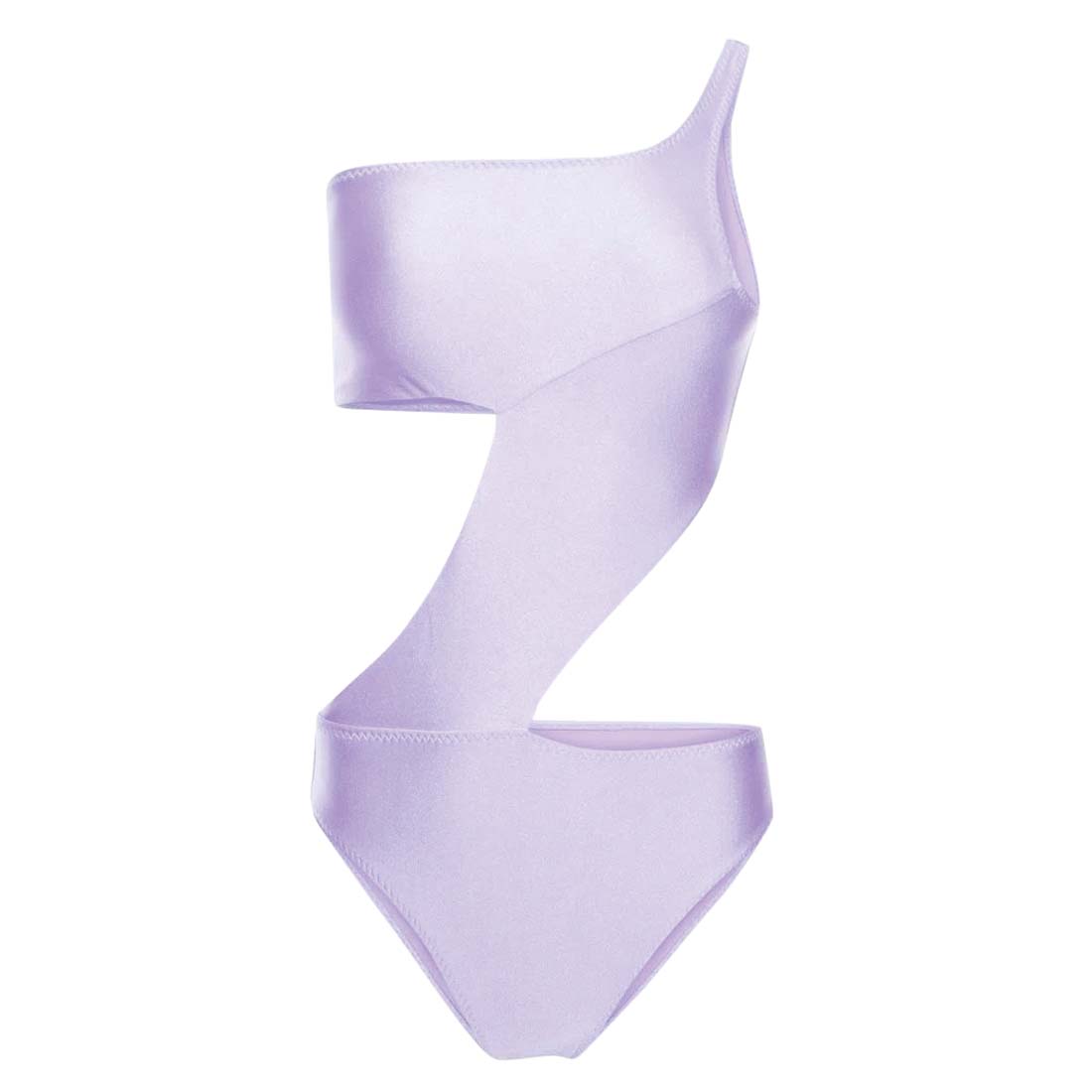 Mai&ocirc; lil&aacute;s metalizado com duas aberturas triangulares na cintura