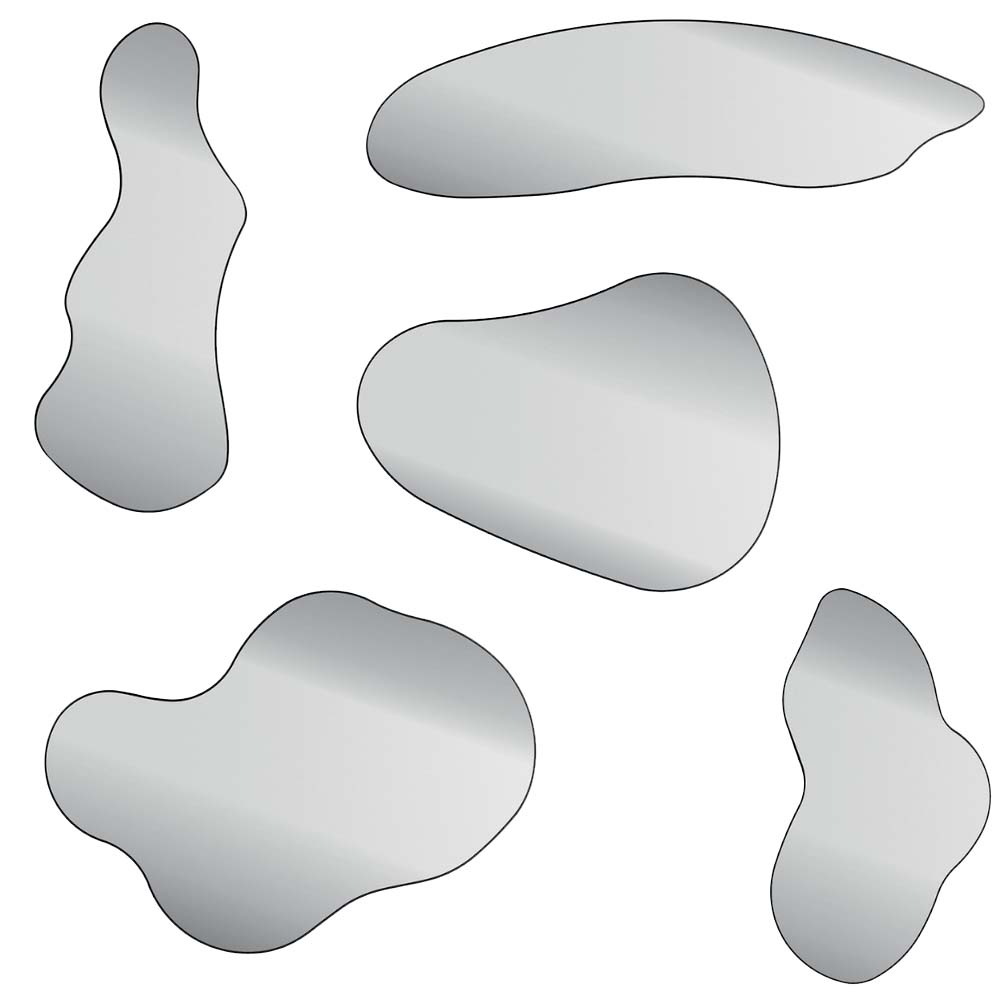 Cinco espelhos com formatos orgânicos