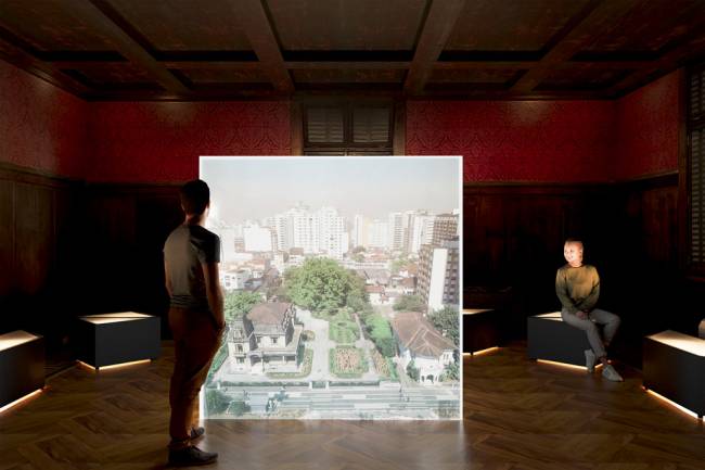 INSTALAÇÃO 1_Projeto Expográfico Flávio Franzosi.jpg Restauro dos papéis de parede da Casa das Rosas: parte da exposição
