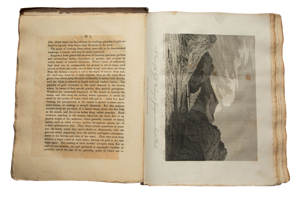 livros raros biblioteca mário de andrade Gravura do Pico do Jaraguá em exemplar aberto de 'Travels in The Interior of Brazil'
