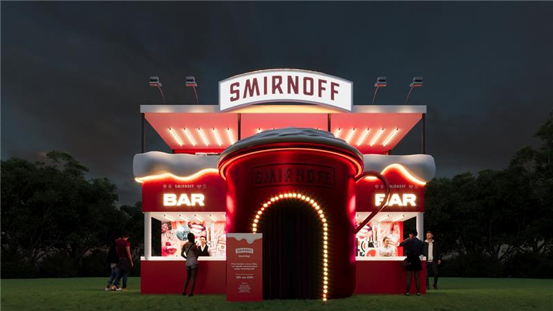 Estande Smirnoff_Lollapalooza2025 Croqui do espaço da Smirnoff: marca estreia como patrocinadora