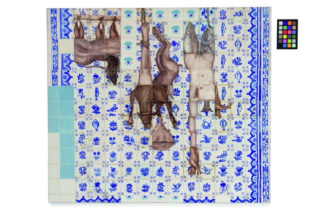 Adriana Varejão – Azulejaria de cozinha com caças variadas – 1995 – ®Foto Vicente de Mello.VDM_8031 adriana-varejao-azulejos