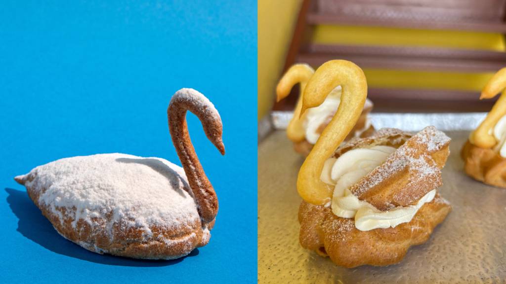 Dulca Caffè: éclair de pato remodelado em cisne