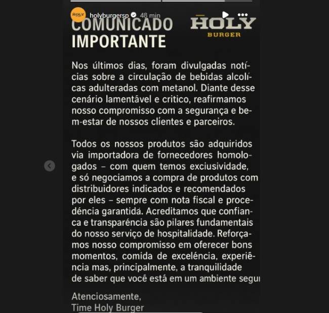 Pronunciamento Holy Burger